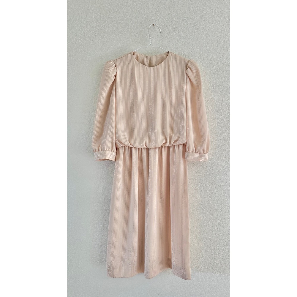 Lady Carol Petites Dress Womens 6 Pink Champagne Jacquard Stripe Blouson Vintage